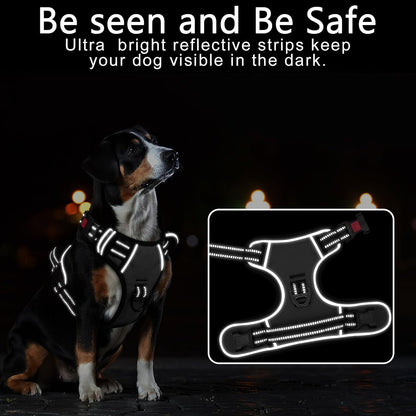 Timos Dog Harness Large Sized, No Pull with Neck Lockable Snap,No Choke Front Clip Dog Reflective Harness,Adjustable Metal Rings 3 Buckles,Easy Control Handle for Large Dogs Gray L