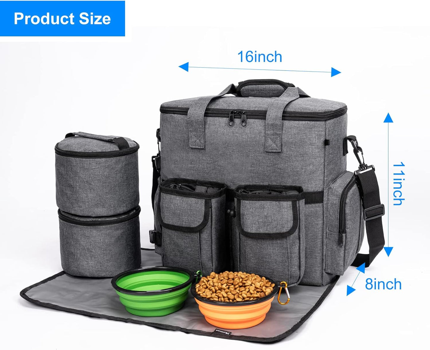 Modoker Dog Travel Bag Backpack, Airline Approved Pet Accessories Organizer for Dog and Cat with Shoulder Strap, 2 Dog Food Storage Containers, 2 Collapsible Dog Bowls,1 Pet Mat, Rose Red - Pawvie