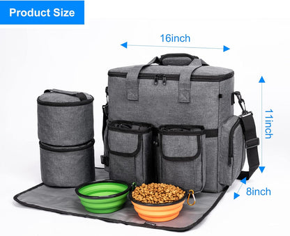 Modoker Dog Travel Bag Backpack, Airline Approved Pet Accessories Organizer for Dog and Cat with Shoulder Strap, 2 Dog Food Storage Containers, 2 Collapsible Dog Bowls,1 Pet Mat, Rose Red - Pawvie
