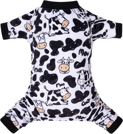 CuteBone Dog Halloween Pajamas Puppy Onesies Small Dogs Soft Pjs Coat Cat Apparel Comfy Pet Christmas Clothes Outfit Doggie Bodysuit P281S (Cow moo, Medium)