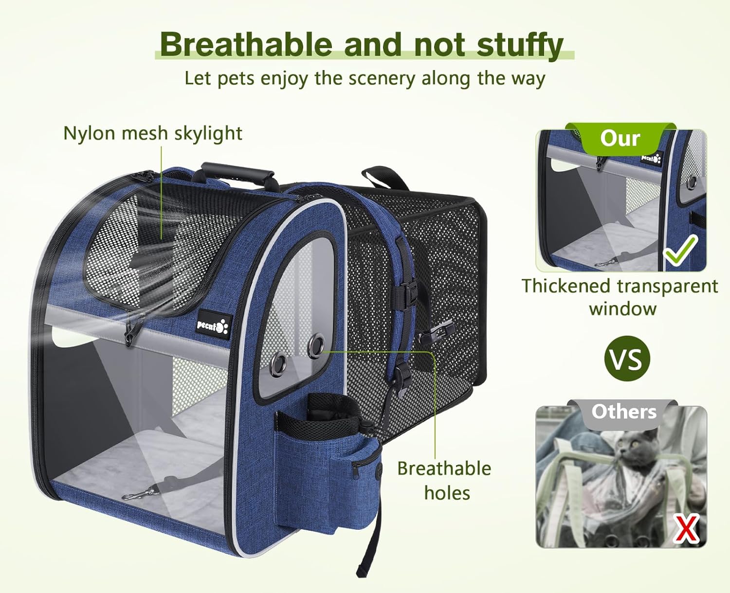 Pecute Pet Carrier Backpack, Cat Backpack Carrier, Expandable with Breathable Mesh for Small Dogs Cats Puppies, Dog Backpack Carrier for Hiking Travel Camping Outdoor, Hold Pets Up to 17 Lbs - Pawvie