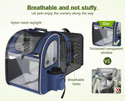 Pecute Pet Carrier Backpack, Cat Backpack Carrier, Expandable with Breathable Mesh for Small Dogs Cats Puppies, Dog Backpack Carrier for Hiking Travel Camping Outdoor, Hold Pets Up to 17 Lbs - Pawvie