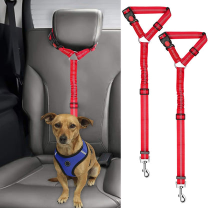 BWOGUE 2 Packs Dog Cat Safety Seat Belt Strap Car Headrest Restraint Adjustable Nylon Fabric Dog Restraints Vehicle Seatbelts Harness