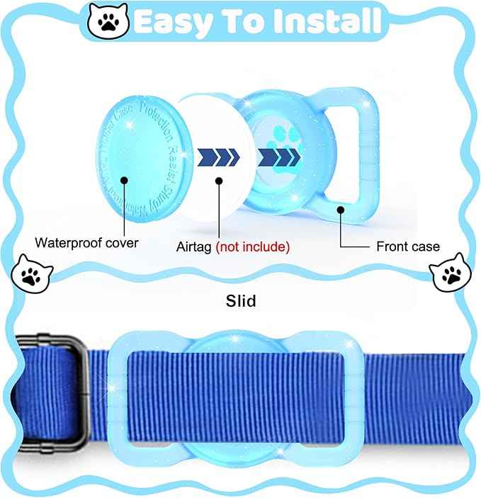 SANKALA Luminous Airtag Dog Collar Holder, [1 Pack] Glittery Waterproof Airtag Holder for Dog, Silicone Full Body Covered Anti-Lost Protective Airtag Case - Fits All Width Pet Collars, Blue Glitter