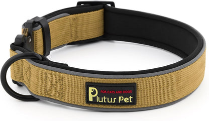 Plutus Pet Tactical Dog Collar, Reflective, Adjustable Heavy Duty Dog Collar, Soft Padded and Comfortable, for Small Medium and Large Dogs (Brown, M)