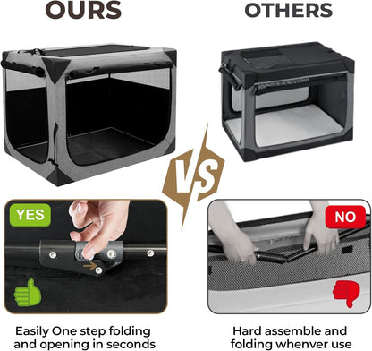 Dog Crate, Collapsible Soft Travel Crate for Large Dogs (3 Year Warranty), Indoor & Outdoor Portable Pet Kennel with Chew-Proof Mesh Window (Dark Gray, 30" L x 21" W x 21" H)