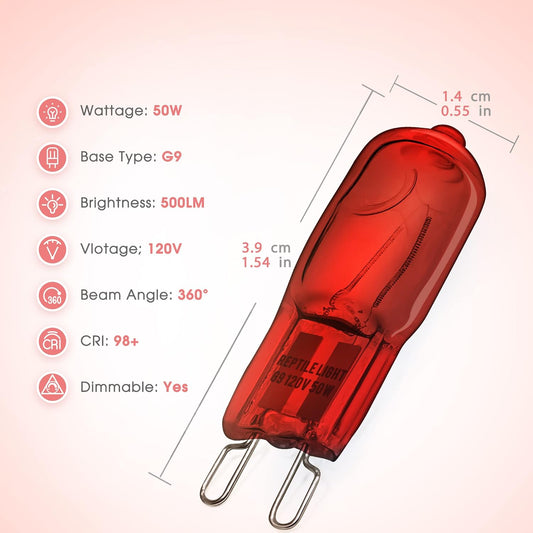 Briignite G9 Infrared Heat Lamp Bulbs for Reptile, Mini Reptile Light, Dimmable Night Red UVA Reptile Heat Lamp, 2 Pin Base Mini Heat Bulbs 50W, Bearded Dragon Turtle Lizard, 6 Pack