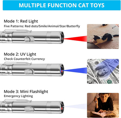 Cat Toy Pointer for Indoor Cats, USB Rechargeable Kitten Toys with 7 Adjustable Patterns, Interactive Chase Toys for Indoor Cats & Dogs, Training & Exercise Fun