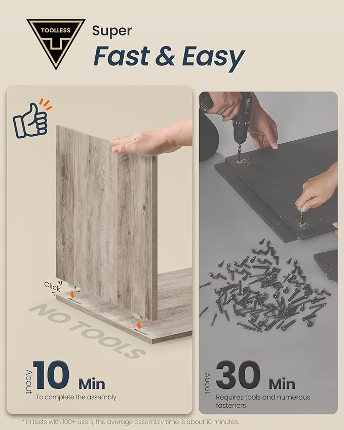 SONGMICS Home Litter Box Enclosure, Superfast Toolless Assembly, Cat Litter Box Furniture, Push-to-Open Doors, Indoor Cat House, Greige UPCL233LK02S