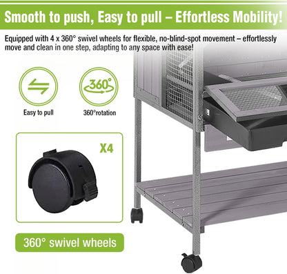 GUTINNEEN Guinea Pig Cage for Small Animals, Hamster Cage with Metal Iron Frame & Chew-Proof Aluminum Edges, 2-Story Small Animal Cage with Leak-Proof Tray, Hideout, and Storage Shelf, Black