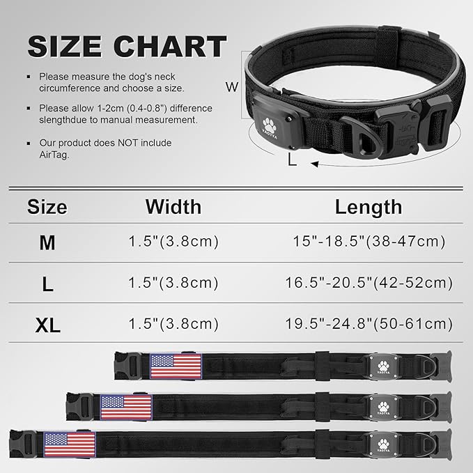 2026 Upgrade Dog Collar with IPX8 Waterproof AirTag Holder,Military Tactical Comfortable Control Handle and Ultra-Durable Metal Buckle/Night Reflective,GPS Collar for Medium to Large Dogs（Black/XL）