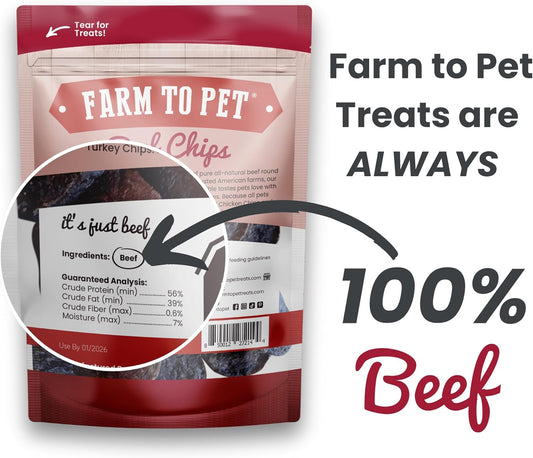Farm To Pet - Dog Training Treats - 12 oz Beef Chips, Single Ingredient, Lean, All Natural, Healthy Dog Treats for Small, Medium, Large Breeds, & Puppies, Made in USA