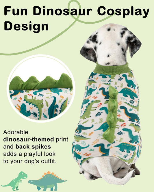 CuteBone Dinosaur Costume Dog Pajamas, Stretchy Spandex Crystal Velvet Sleepwear Coat for Small Dogs, Soft & Warm Pet Outfit Clothes for Cold Weather, Cozy Pullover Design COSP05M