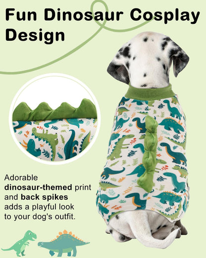 CuteBone Dinosaur Costume Dog Pajamas, Stretchy Spandex Crystal Velvet Sleepwear Coat for Small Dogs, Soft & Warm Pet Outfit Clothes for Cold Weather, Cozy Pullover Design COSP05L