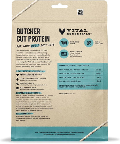 Vital Essentials Beef Liver Dog Treats, 15 oz | Freeze-Dried Raw | Single Ingredient | Premium Quality High Protein Training Treats | Grain Free, Gluten Free, Filler Free