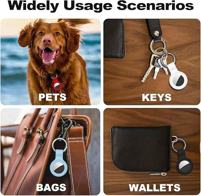 Case for AirTag 2nd Gen (2026) & 1st Gen, Silicone Holder Keychain Key Ring, Protective Cover for Air Tags, GPS Finder Accessories for Bags, Pets, Kids, Luggage, Black/Grey Blue/White/Red