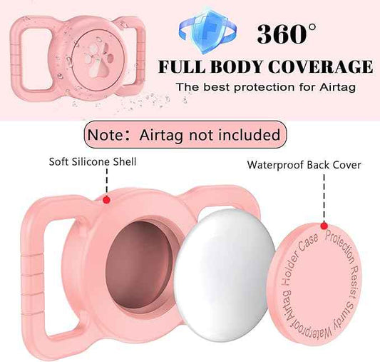 SANKALA Airtag Dog Collar Holder, [1 Pack] Waterproof Airtag Collar Holder for Dog, Silicone Full Body Covered Anti-Lost Protective Apple Airtag Case for Pet Collar - Fits All Width Collars,Pink