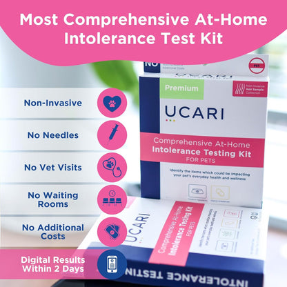 UCARI Pet Sensitivity Test | Screens for 750+ Intolerances | Food & Nutritional Analysis | Painless Home Test Hair Sample Method | Results in 48 Hours | Cats & Dogs