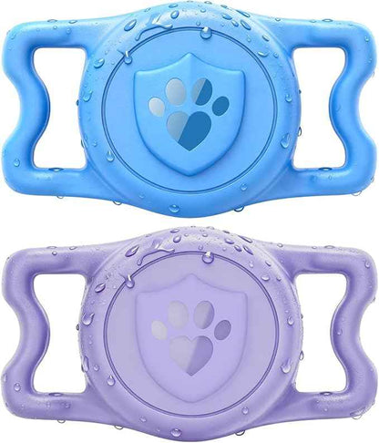 for Airtag Dog Collar Holder – (2 Pack) IP68 Waterproof Dog Air Tag Holder for Dog Collar, Anti-Lost & Durable Silicone Case, Compatible with Apple AirTags (Blue & Purple)