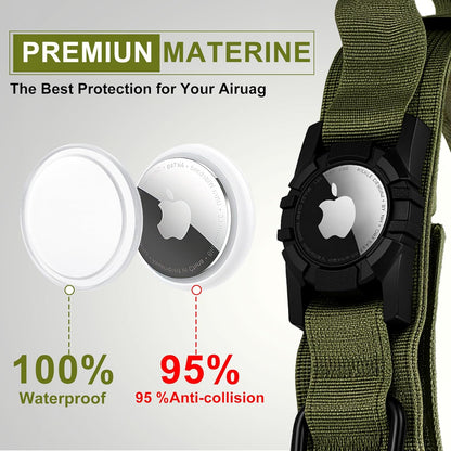 Tactical AirTag Dog Collar Leash Set - Heavy Duty, Adjustable GPS Collar Compatible with Apple AirTag, with Holder & Control Handle for Medium/Large Dogs [ Green, M ]
