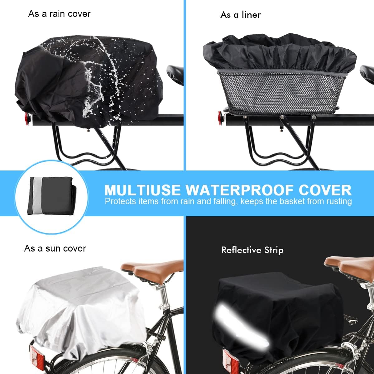 Rear Bike Basket, Tool-Free Install, Dog/Pet Carrier, Ebike Electric Bicycle Back Cargo Basket, Fits Most Rear Racks, with Waterproof Cover, Cargo Net - Pawvie