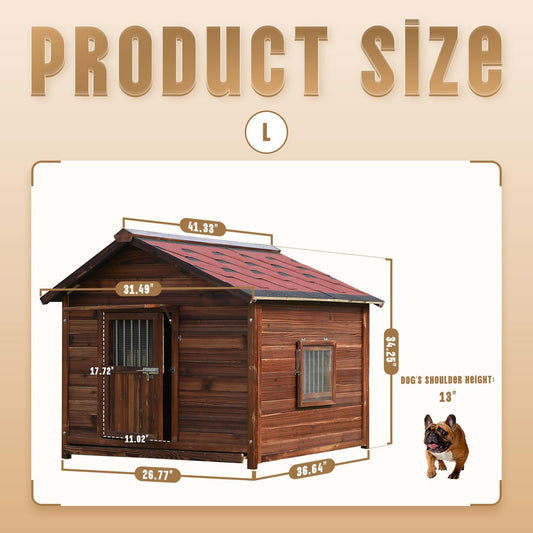 Extra Large Dog House Outdoor Made of Solid Pine Wood, Warm Doghouse, Dog House with Elevated Floor for Medium Dogs, (Wood, L)