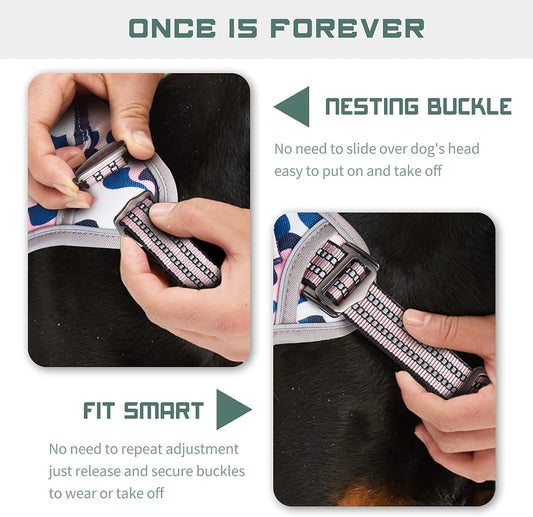 BUMBIN Tactical Dog Harness for Medium Dogs No Pull, Famous TIK Tok No Pull Dog Harness, Fit Smart Reflective Pet Walking Harness for Training, Adjustable Dog Vest Harness with Handle Pink Camo M