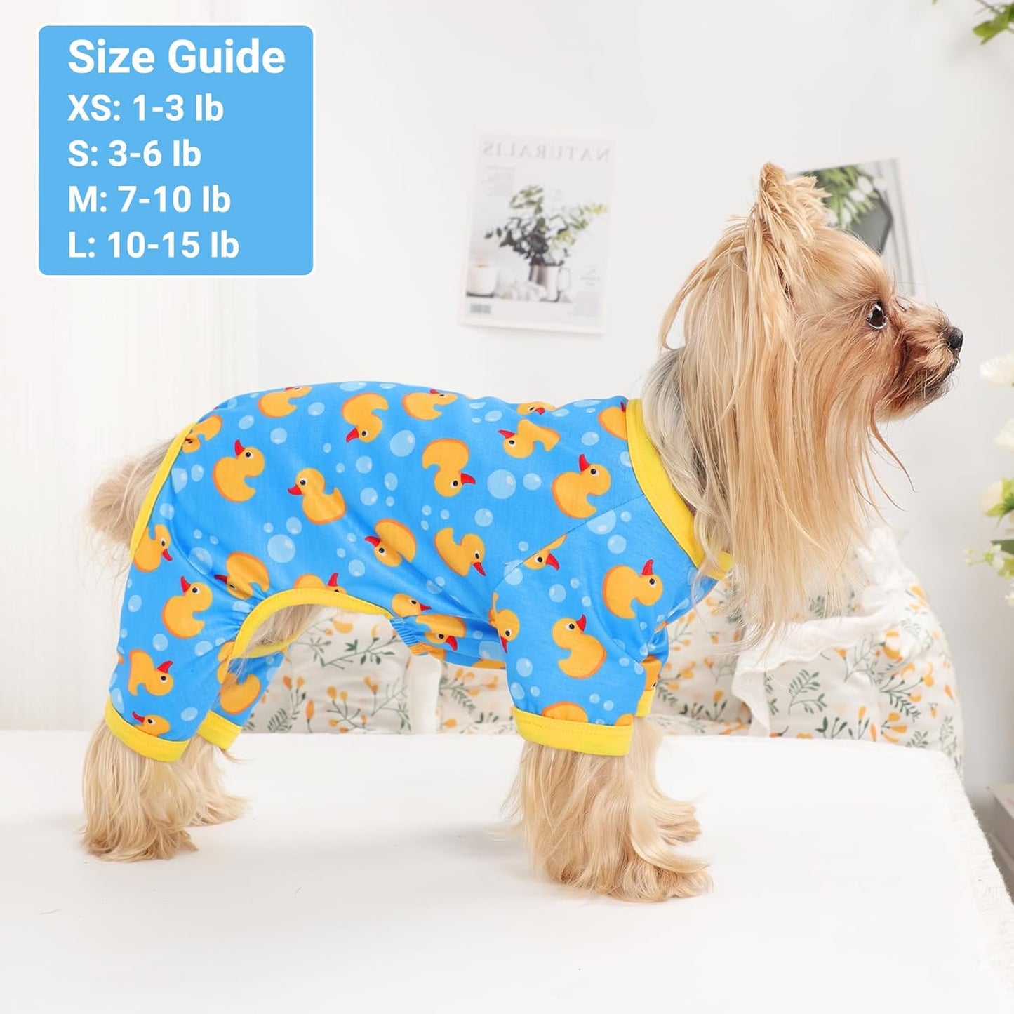 Dog Pajamas Small Sized Dogs Stretchable Summer Dog Clothes Pjs 4 Legs Girl Boy Cute Soft Puppy Outfits Doggie Cat Jammies Jumpsuit Sleeper for Pet, Blue Duck, XS
