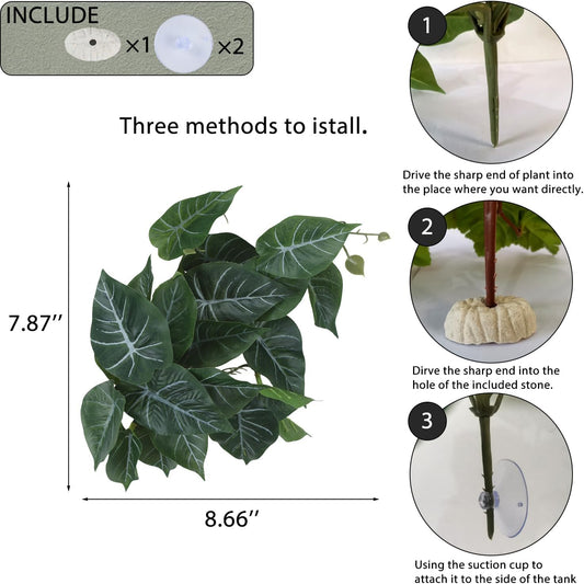 IBWell Fake Reptile Plants for Reptile Terrarium Plants, Reptile Plant Décor, Turtle Tank Plants with Suction Cup