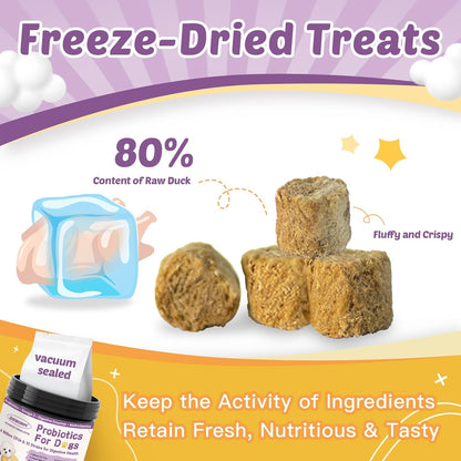 Probiotics for Dogs – 6 Billion CFUs & 10 Strains with Prebiotics, Omega-3, Digestive Enzymes & Multivitamins, Dog Probiotics for Digestive Health, Immune Support, Skin & Coat, 120 Duck Flavor Chews