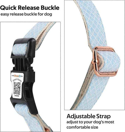 WhoseID Dog Collar with Waterproof AirTag Holder & Anti-Lost QR Code, Cute Bling Warpping Adjustable Width for Small Medium Large Pet (Light Blue, L)