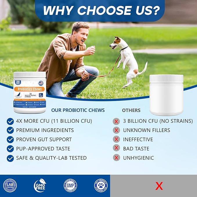 Probiotics for Dogs Dog Probiotic Chews for Yeast Gut Digestive & Immune Health, Itch Relief Ears Skin & Coat with 11Billion CFU Probiotics, 6 Enzymes& 4 Prebiotics, Pumpkin, Omegas & Vitamins, 200ct