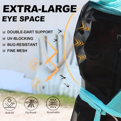 Luminous Horse Fly Mask with Long Nose, Ears, Full Face & Eye Protection - Full Mesh, Detachable Nose Cover, Fleece Padded Edging, Hook-and-Loop Straps with Webbing, Hanging Straps Mint Green