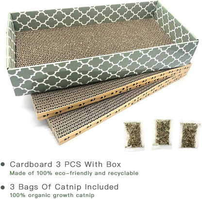 Cat Scratcher Cardboard Scratching Pads Scratch Lounge Bed with Catnip 3PCS Reversible Corrugated Cardboard with Scratch Box
