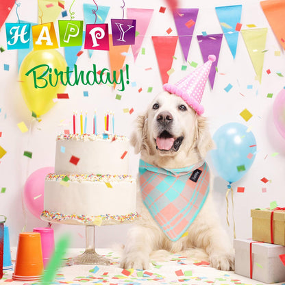 Spring Dog Bandana Large-Dog Scarf Vibrant Color Orange Green Plaid Printing Adjustable Bib Handkerchief Accessories for Small Dogs Cats (S)