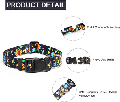 Mercano Adjustable Dog Collar - Special Design Patterns, Soft Nylon Comfortable Durable Pet Collar for Small Medium Large Dogs (XS, Sunflower)