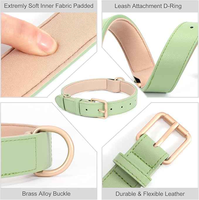 Airtag Leather Dog Collar for Small Medium Large Dog Adjustable Soft Padded Air Tag Puppy Collar Heavy Duty Metal Buckle Collar with Anti-Lost Airtag Holder Protective Case,S,Green