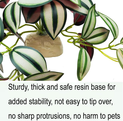 Reptile Plants for Terrarium Decor,Amphibian Habitat Decor, Bearded Dragon Tank Accessories,Artificial Plants for Gecko Chameleon Snake Tortoise with Base (Zebrina)