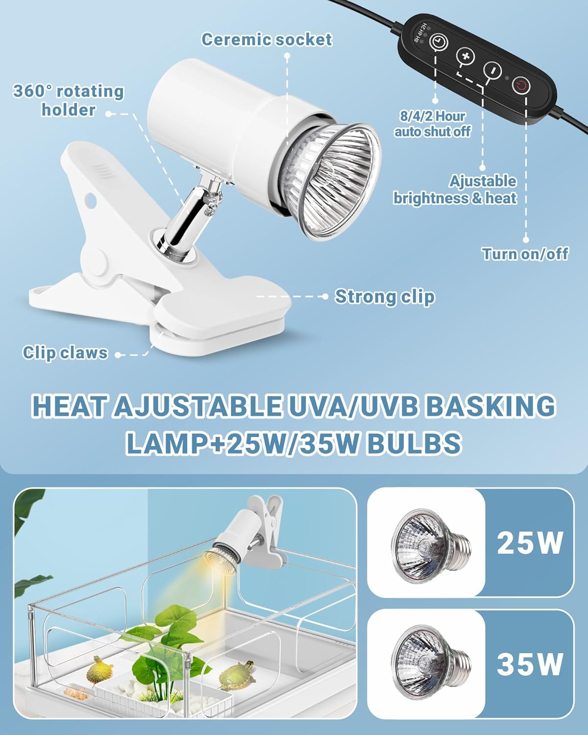 GOZILLA Small Turtle Tank Kit(Tank+Lamp+Filter), Acrylic Turtle Starter Kit with Adjustable Lamp, Reptile Habitat and Terrarium with Multi-Functional Areas for Small Reptiles. (White Kit) - Pawvie