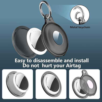 2 Pack IPX8 Waterproof Compatible with AirTag Keychain Holder Case,Lightweight, Anti-Scratch, Easy Installation,Soft Full-Body Shockproof for Luggage,Key Ring,Dog Collar,Belt Key Clip(Black/Clear)