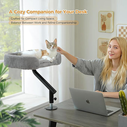 PAWZ Road Cat Desk Bed for Indoor Cats, Cat Bed for Desk Supports Up to 50 lbs, 360° Rotation & Adjustable, Nest Desktop Attachment Cats Hammock for Table, Gray