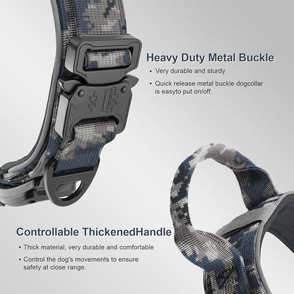2026 Upgrade Dog Collar with IPX8 Waterproof AirTag Holder,Military Tactical Handle and Ultra-Durable Metal Buckle/Night Reflective,GPS Collar for Medium to Large Dogs (Camouflage Grey/L)