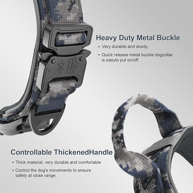 2026 Upgrade Dog Collar with IPX8 Waterproof AirTag Holder,Military Tactical Handle and Ultra-Durable Metal Buckle/Night Reflective,GPS Collar for Medium to Large Dogs (Camouflage Grey/XL)