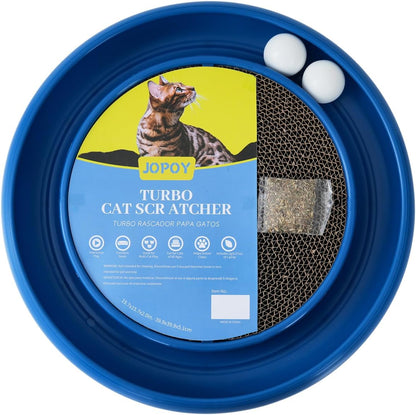 Interactive Cat Scratcher with Two Rotating Balls,Durable Scratch Pad for Indoor Play,Cardboard Cat Scratcher Pad with Cat Toy Ball Track and Catnip,2-in-1 Cat Toy (Blue)