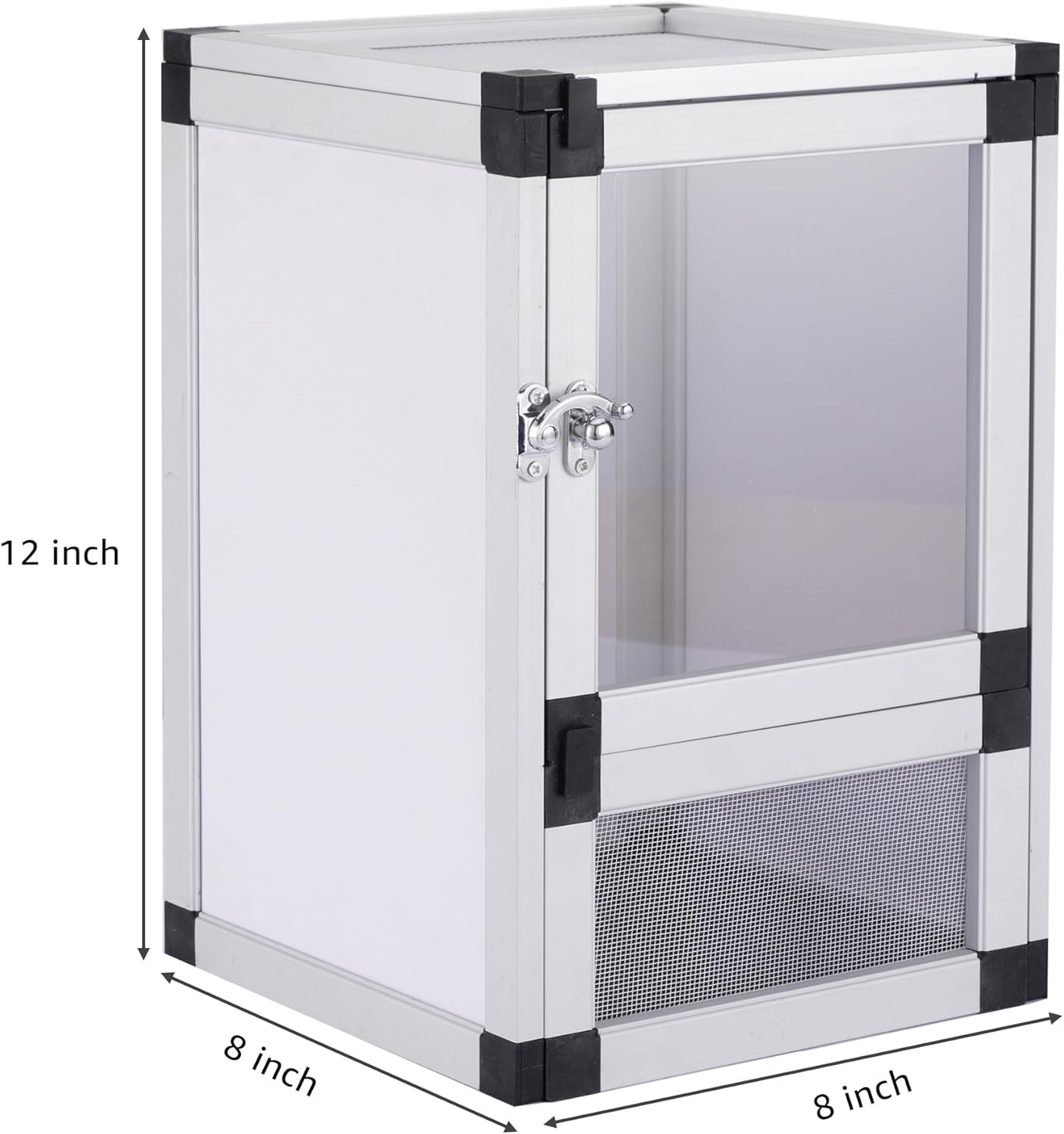 8" x 8" x 12" Bright White Reptile Cage, Rainforest Habitat with Acrylic Door, Ventilated Terrarium for Geckos, Frogs, Snakes, Easy Assembly