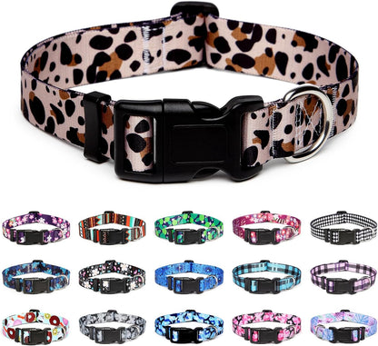 Mercano Adjustable Dog Collar - Special Design Patterns, Soft Nylon Comfortable Durable Pet Collar for Small Medium Large Dogs (L, Leopard)