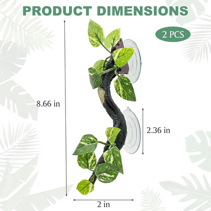 Fhiny Snake Climbing Branch, 2 PCS Resin Reptile Branches for Climbing with Suction Cups Frog Terrarium Plants Reptile Tank Decor Accessories for Frog Corn Snake Lizard Bearded Dragon Gecko