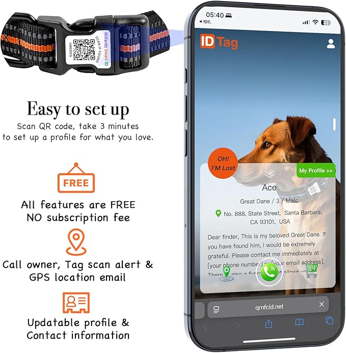 Airtag Dog Collar with QR Code Tag - Reflective Adjustable Nylon Collar, Quick Release Buckle for Small Medium Large Dogs, Comfortable Padded Lining (Orange, L)