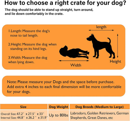 COZPAW Dog Crate Furniture, 48 Inch Dog Crates for Medium/Large Breed, Farmhouse Wood Metal Kennel Indoor Heavy Duty Pet Cage with Caster Wheels (Brown)