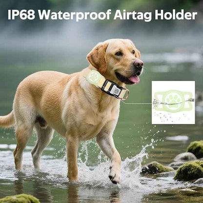 WhoseID Dog Collar with Waterproof AirTag Holder & Anti-Lost QR Code, Cute Bling Warpping Adjustable Width for Small Medium Large Pet (Yellow, M)